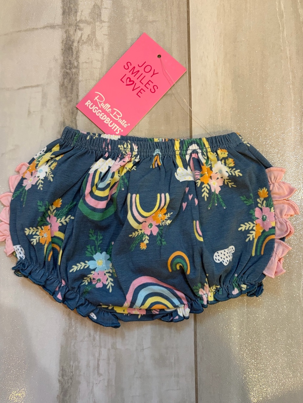 NWT RuffleButts Floral & Rainbows Signature Ruffled Bloomer Shorts Girls 0-3M